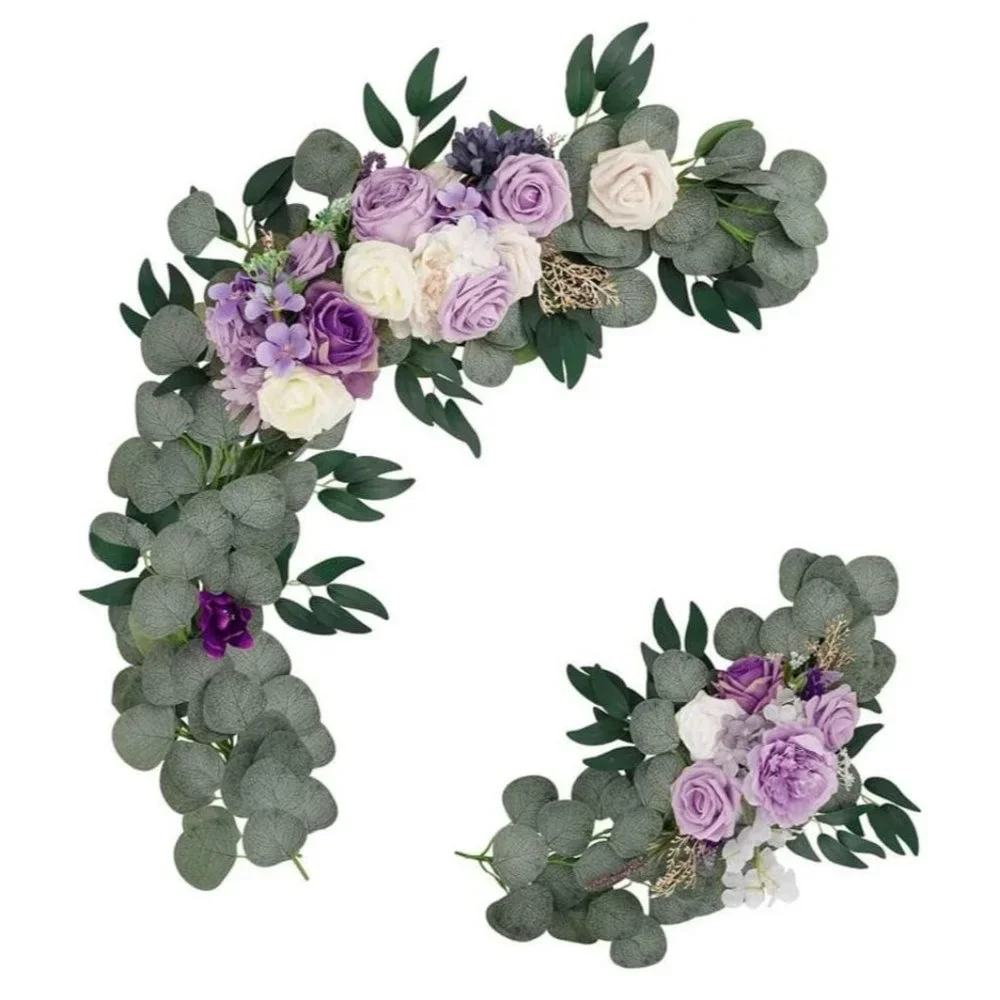 2 Piece | Lavender Purple Shades Arch Flowers Swag Floral Roses Hydrangeas